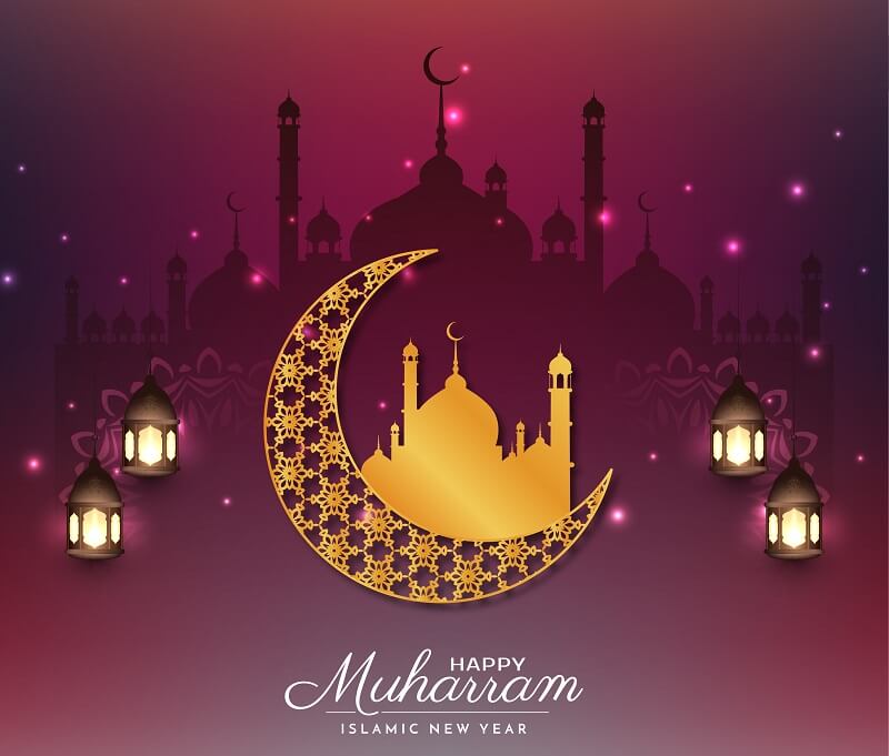 Happy muharram and islamic new year religious festival background vector