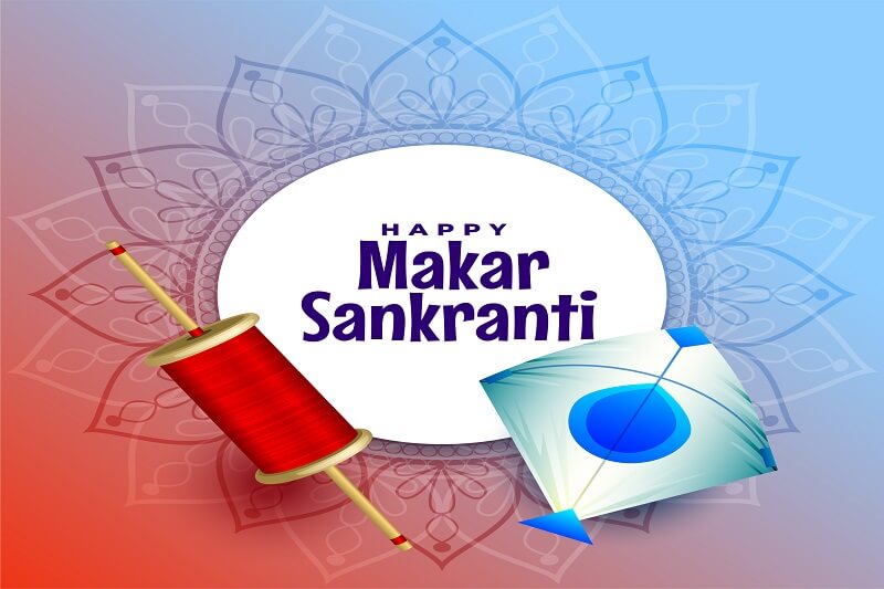 Hindu festival of makar sankrati with kite and spool