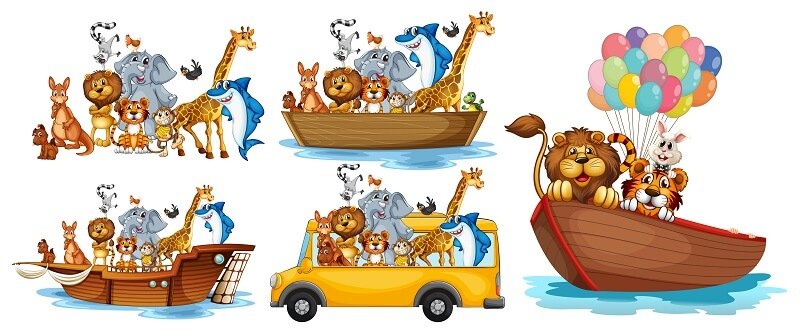 Animals on different types of transportation