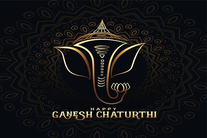 Beautiful golden ganpati card for happy ganesh chaturthi