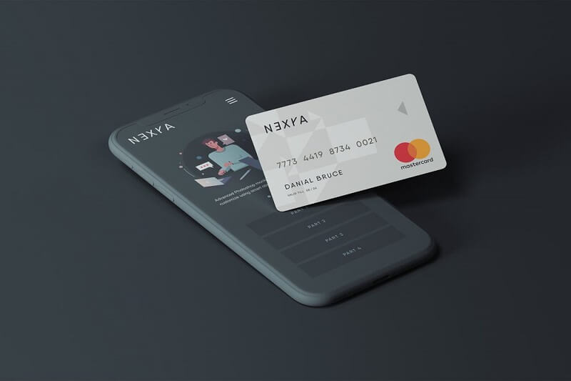 Cell Phone with Credit Card Mockup