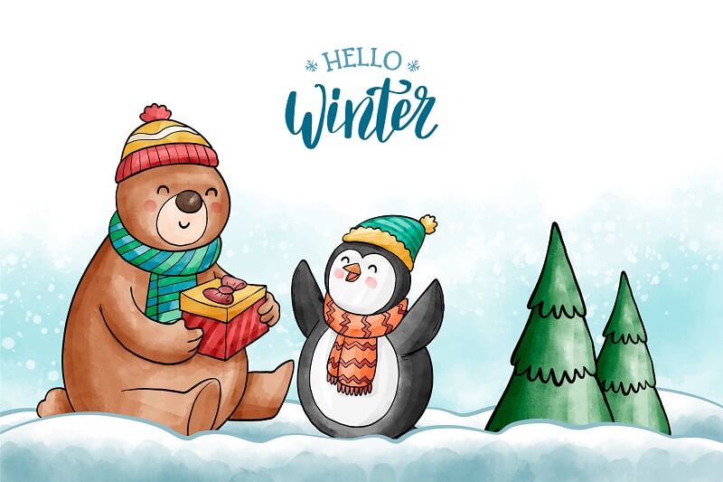 Cute winter characters background