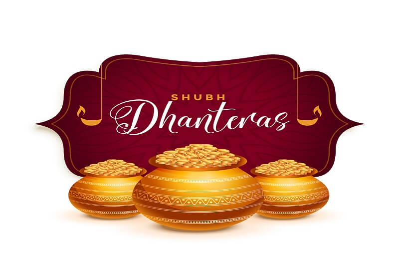 Dhanteras festival greeting card with golden pot
