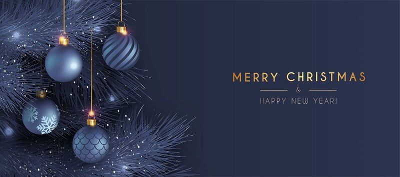 Elegant-merry-christmas-and-new-year-card-with-realistic-blue-decoration-Free-Vector