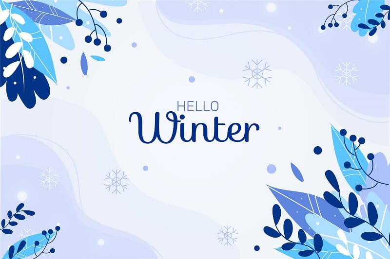 Flat background with hello winter message