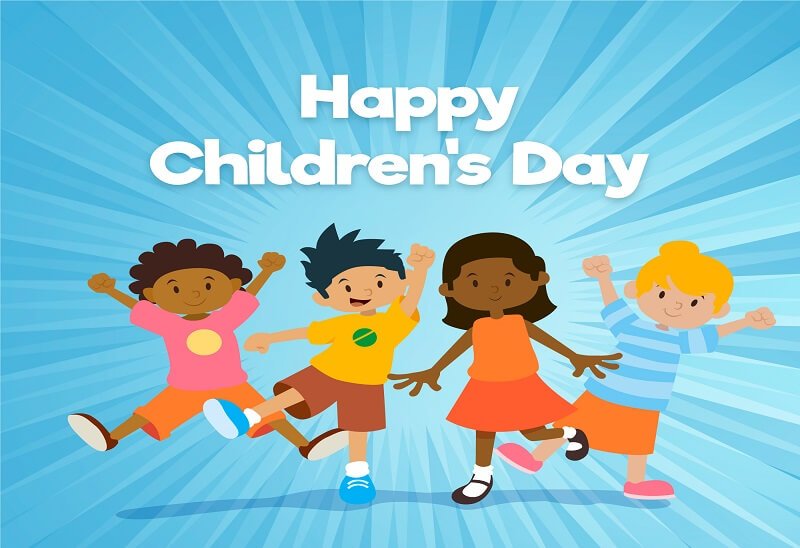 Flat design of children's day with children cheering