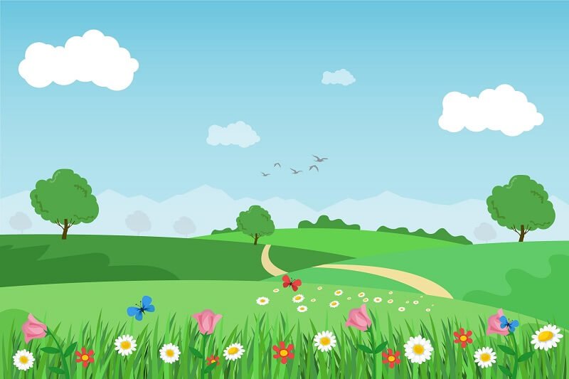 Flat design spring landscape illustrated