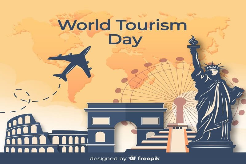Flat design tourism day with landmarks