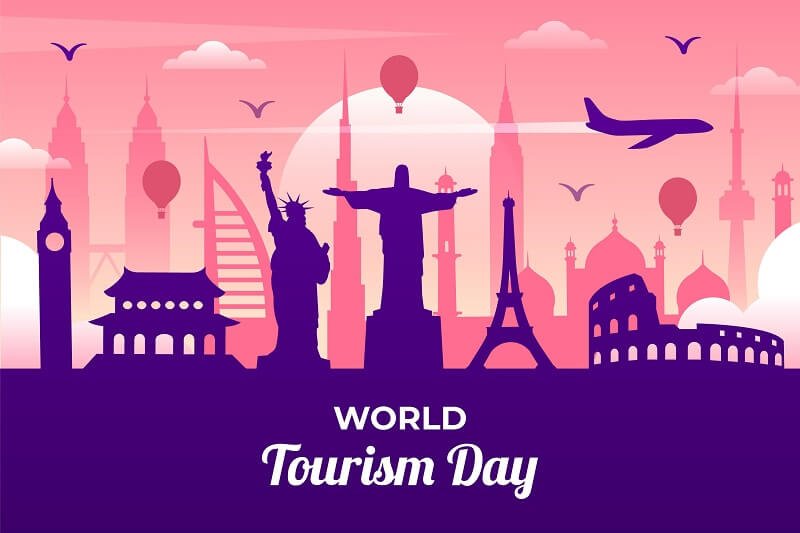 Flat world tourism day concept