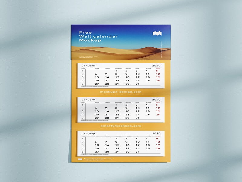 Free 3 panel wall calendar mockup