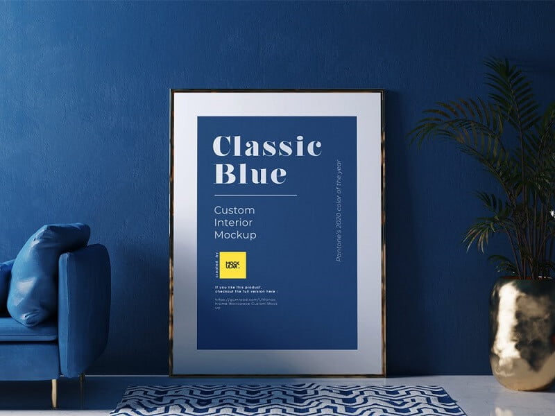 Free Poster Frame Mockup in the Classic Blue Interior: Free Posters Mockups