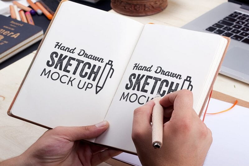 Hand-Drawn Sketch Sketchbook – Free PSD Mockup