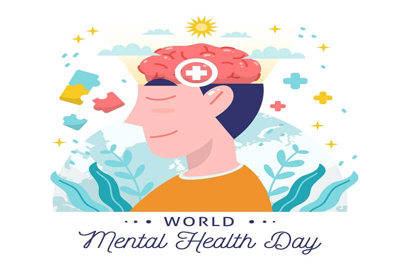 Hand drawn background world mental health day with head and plus signs