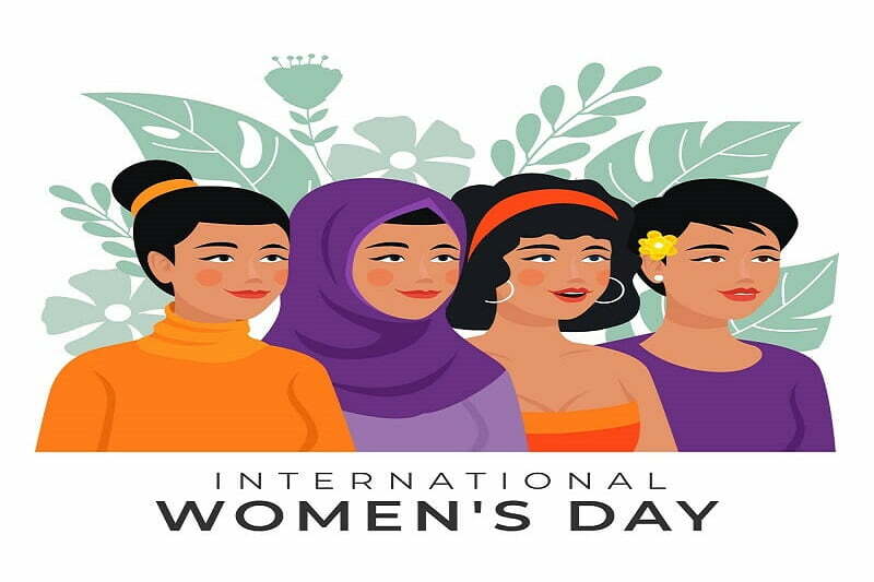 Hand-drawn international women's day illustration with women and leaves