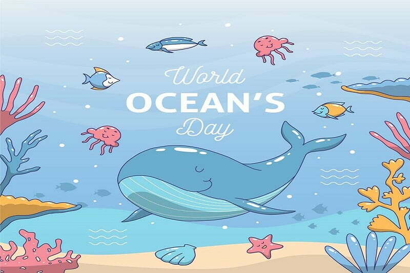Hand drawn world oceans day concept