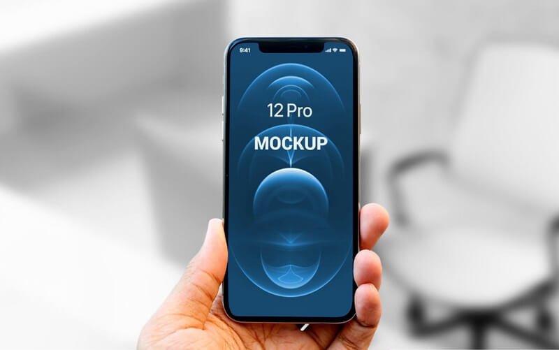 Hand holding iPhone 12 Pro Mockup