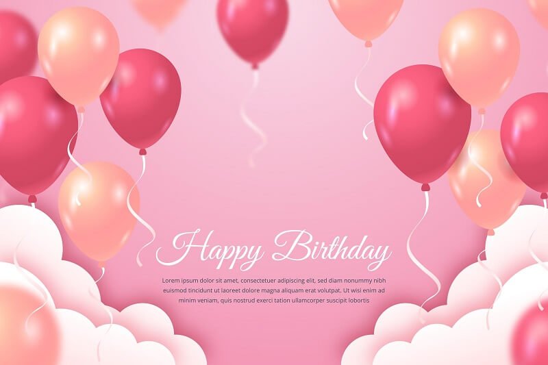 Happy birthday background with balloons and clouds