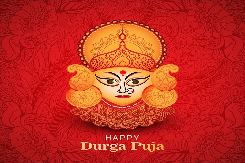 Happy durga puja festival celebration card for red background