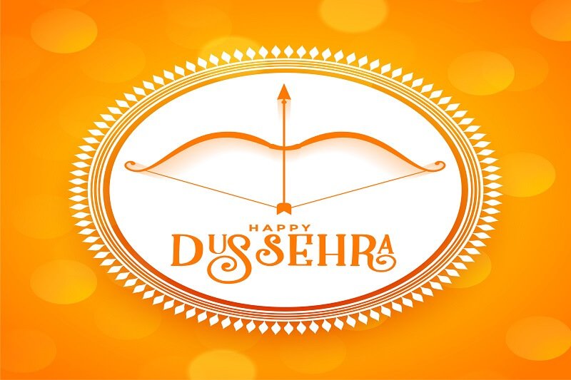 Happy dussehra hindu festival wishes greeting card design