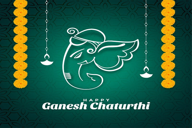 Happy ganesh chaturthi festival wishes card with marigold flowers