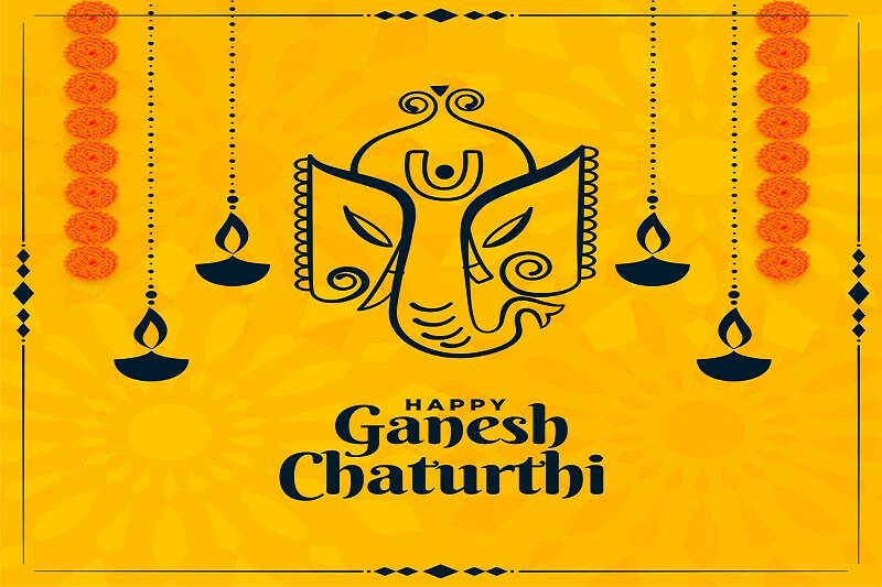 Happy ganesh chaturthi indian festival yellow card