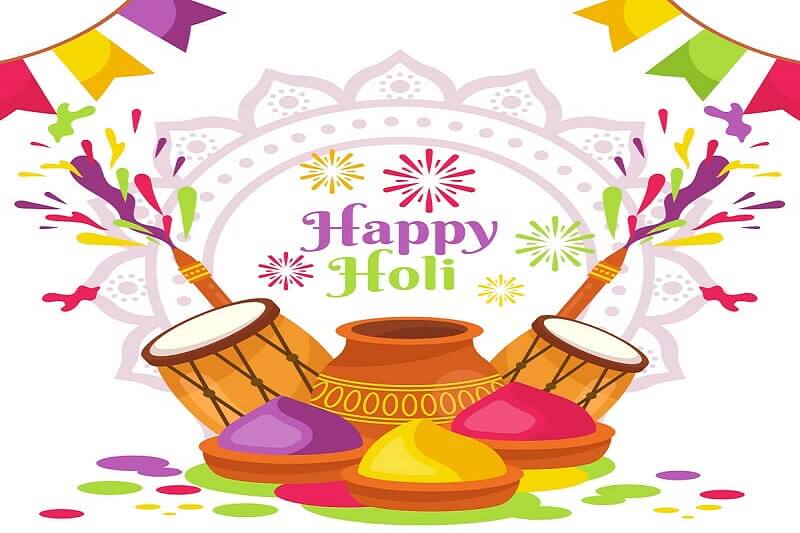 Happy holi festival with drums and gulal