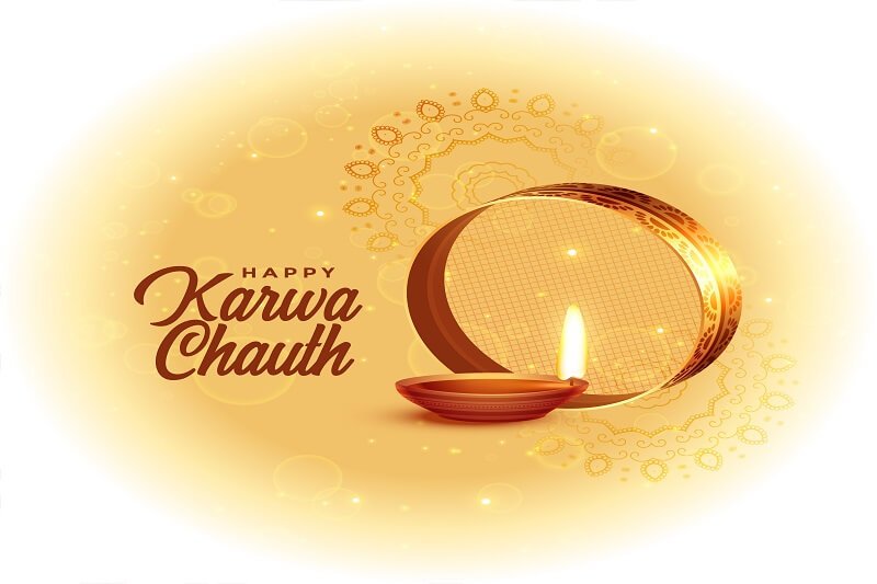 Happy karwa chauth festival card with diya