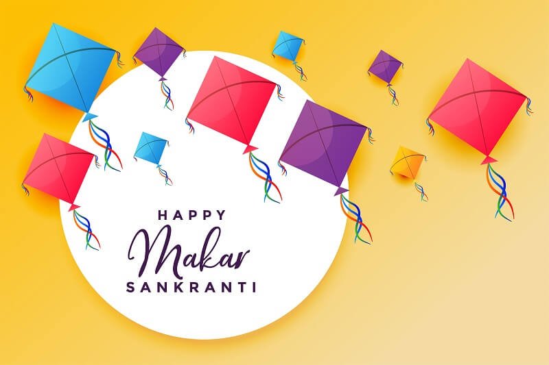 Happy makar sankranti with flying kites festival background