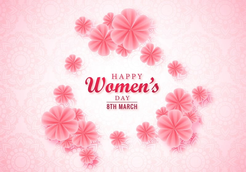 Happy women day pink floral greeting card