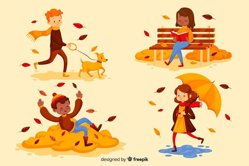 Illustration of people in the autumn park