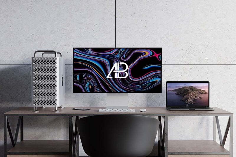 Mac Pro and MacBook Pro on a Desk Mockup