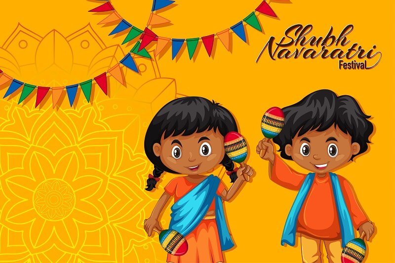 Navaratri poster with children holding maracas