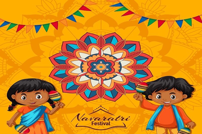 Navaratri poster with mandala pattern and happy children (2)