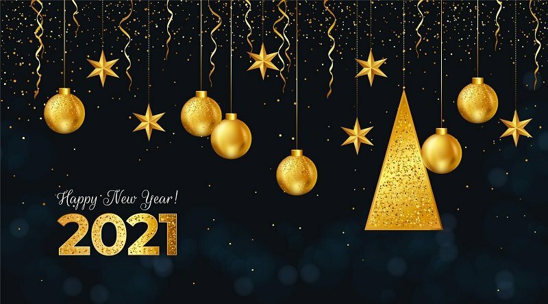 New-year-2021-background-with-realistic-golden-decoration-Free-Vector