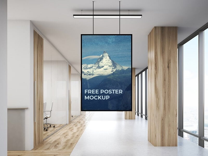 Office Indoor Hanging Poster Mockup: Free Posters Mockups