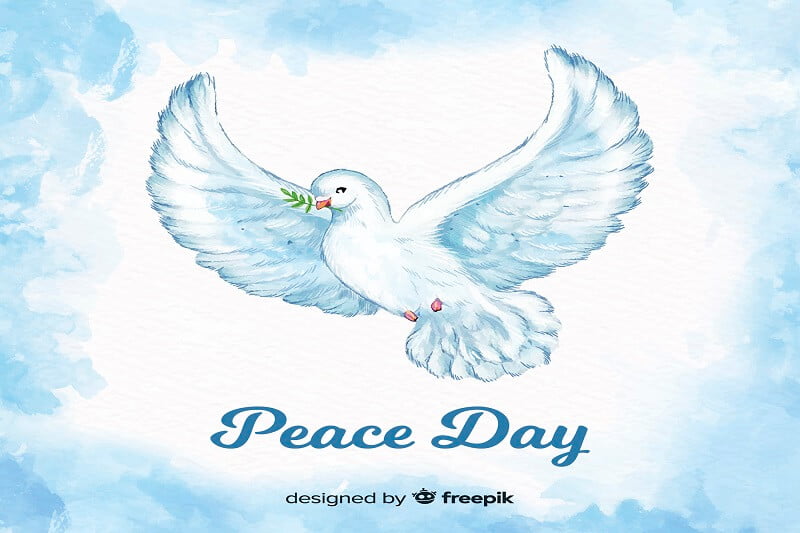 Peace day background with watercolor dove