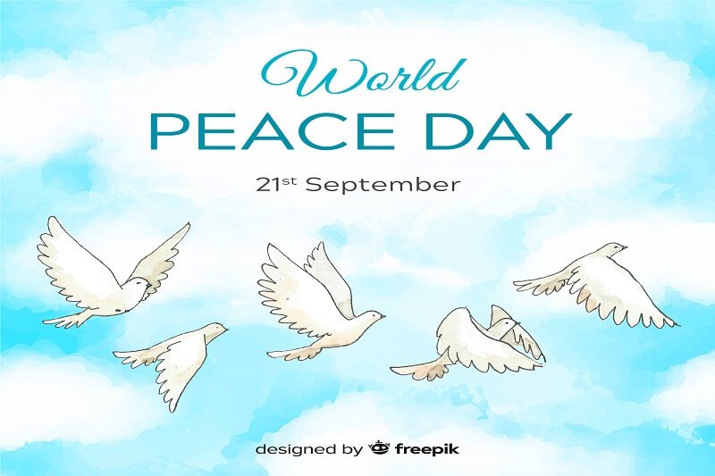 Peace day composition with watercolor white dove