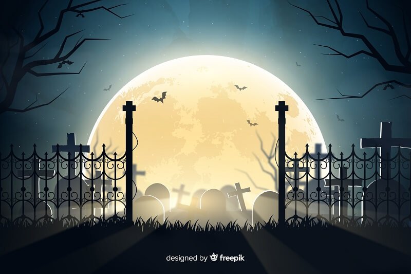 Realistic halloween cemetery background