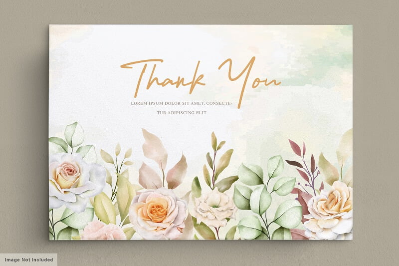 Romantic hand drawn floral wedding thank you card