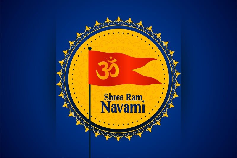 Shree ram navami festival card with om symbol flag