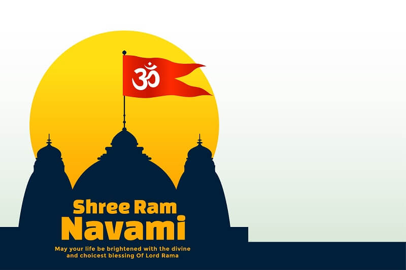 Shree ram navami festival card with template and flag