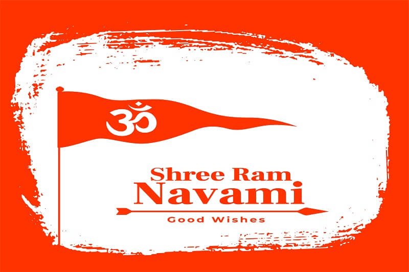 Shree ram navami hindu festival decorative greeting card with flag