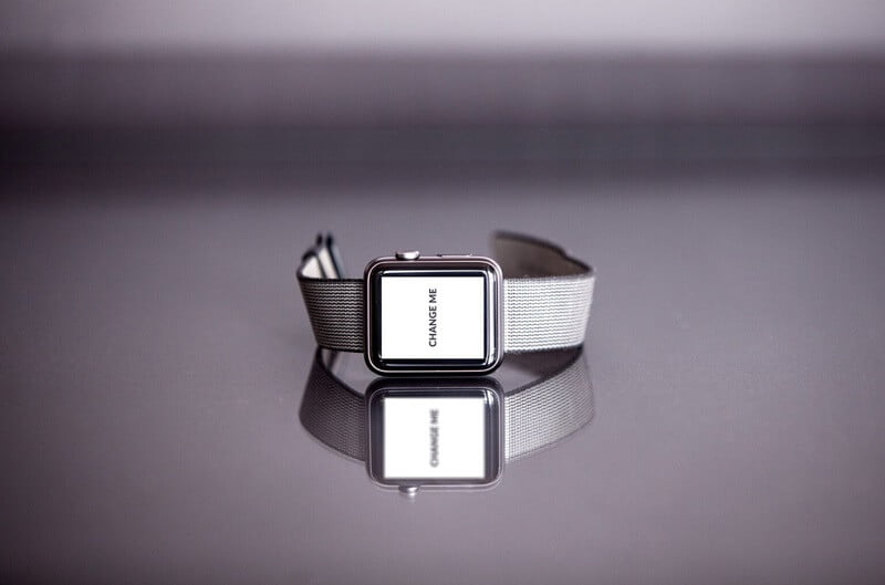 Silver Apple Watch with Reflection Mockup