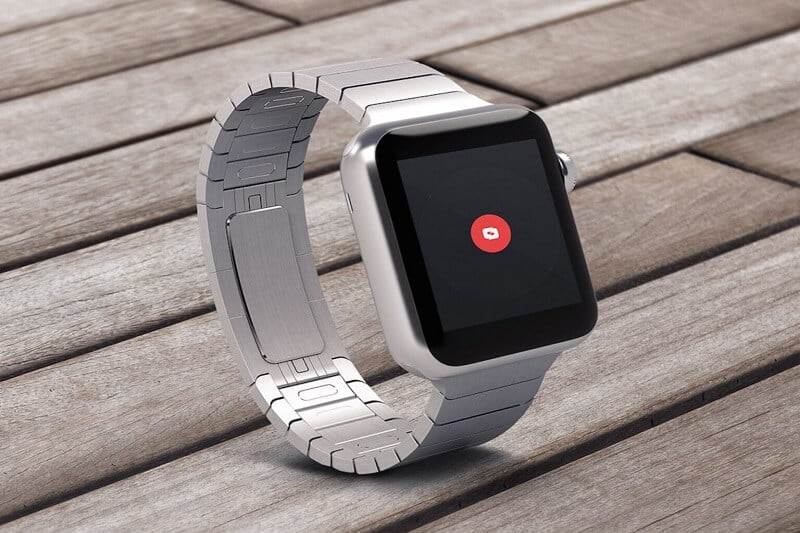 Steel Apple Watch on Wood Mockup