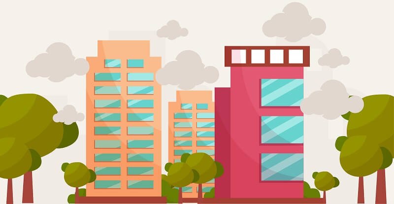 Traditional and modern building cartoon flat design concept illustration, real estate business building concept