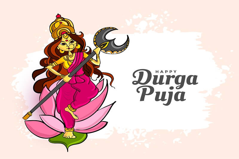 Traditional happy durga pooja festival greeting card