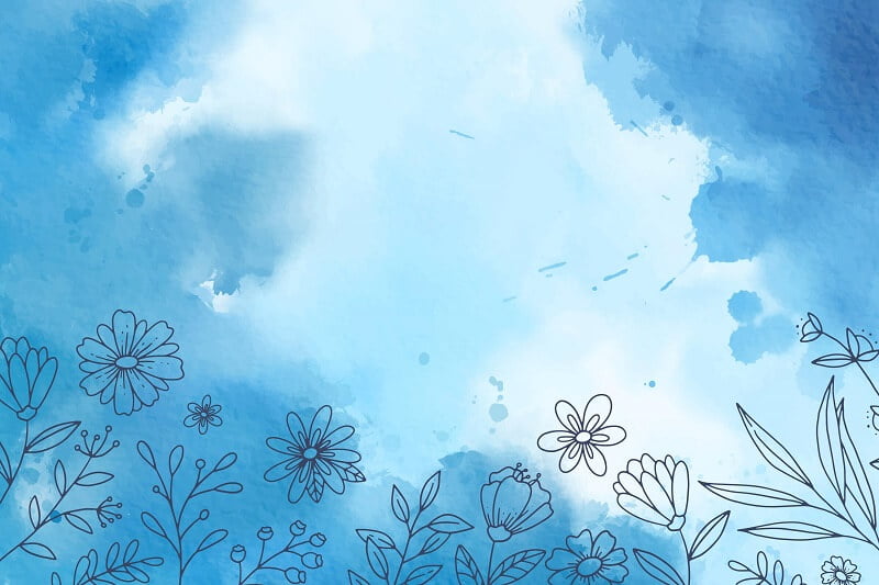 Watercolor blue background with hand drawn elements