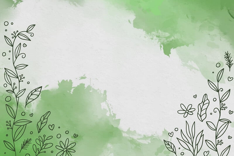 Watercolor green background with flowers