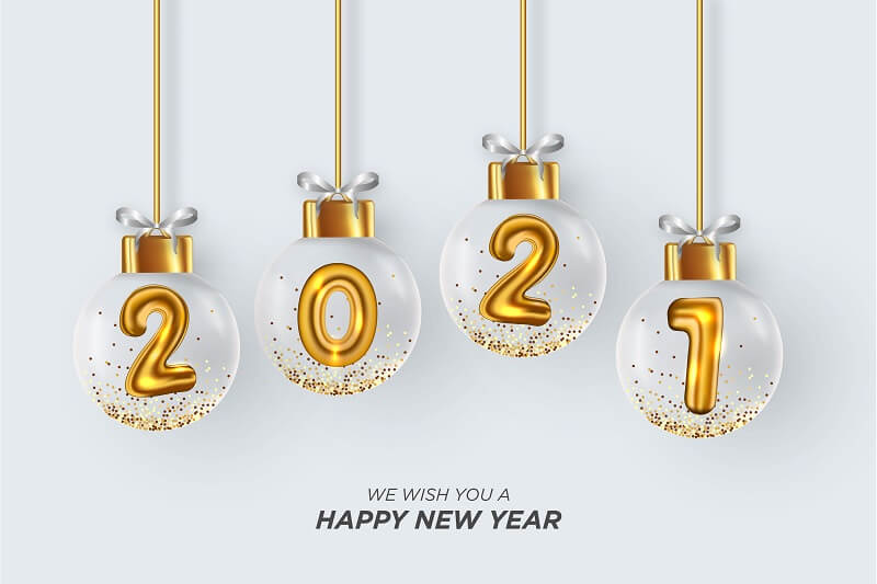 We-wish-you-a-happy-new-year-card-with-realistic-christmas-balls-white-background-Free-Vector