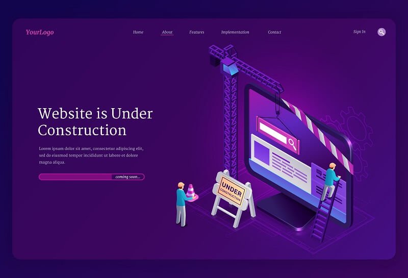 Website under construction isometric landing page